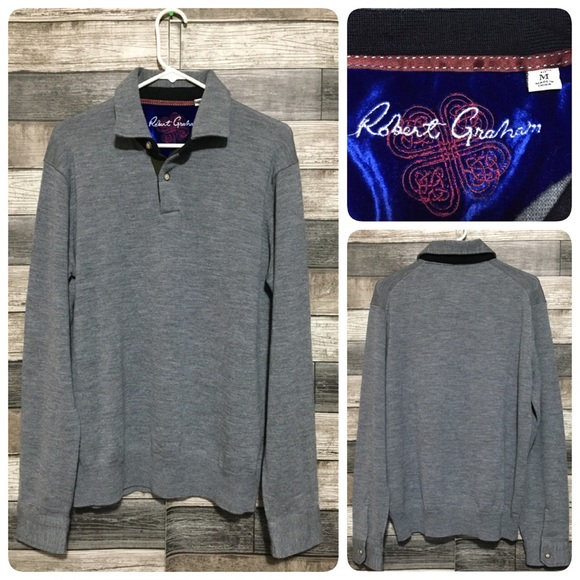 Robert Graham Wool Sweater Polo Men’s M Gray Pullover Collared - Picture 1 of 10